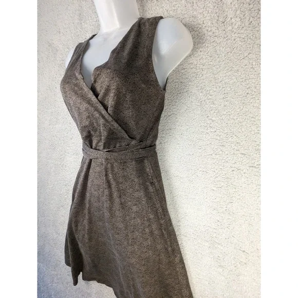 Toad & Co Small Womens Organic Cotton Waist Tie V-Neck Brown Midi Dress Pockets - Picture 4 of 12